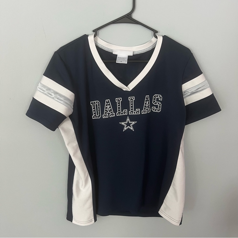 NFL Dallas Cowboys Authentic Bejeweled Star V-Neck Jersey Style Top Size XL